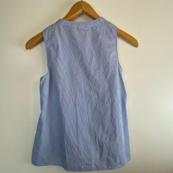 STRADIVARIUS Seersucker Summer Striped Lace Up Tank Top Nautical Blouse Size S - Picture 9 of 9